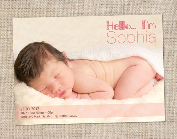 Printable Custom Baby Girl Birth Announcement - Hello Il_570xn