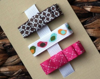 Mini Hair Clip Trio for baby, Baby Hair Clips, infant, toddler clippies, tween, teen, adult - Birds of a Feather Hair Clips - 2 SIZES