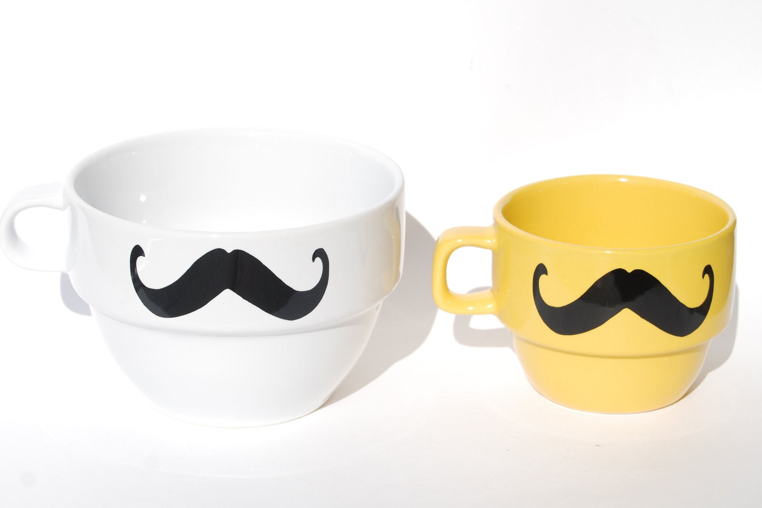 XL White Mustache Coffee or Soup Mugs set of 6 stackable