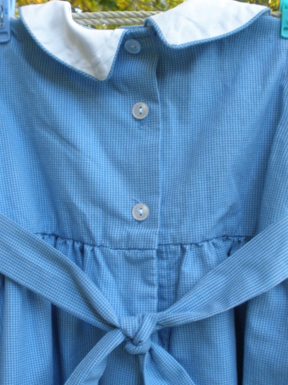 1960's Blue Gingham Smocked Dress with Short Sleeves