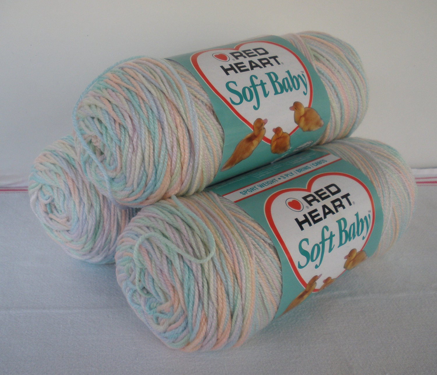 Red Heart Soft Baby Yarn . 3 6oz Skeins . Pastel Fruit