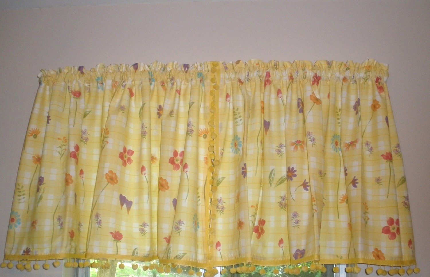 Vintage Kitchen CurtainsYellow and White with Flowers and