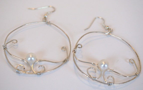 SALE Delicate Wire and Pearl Earrings