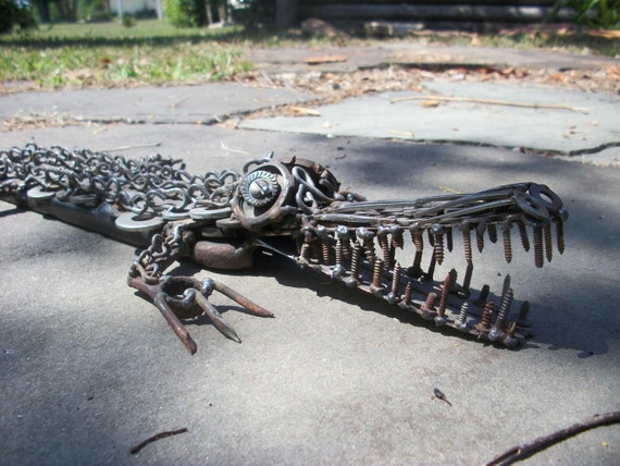 scrap metal alligator sculpture by ContrivedCuriosities on Etsy