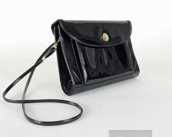 Black Patent Leather Purse Vintage 60s Clutch