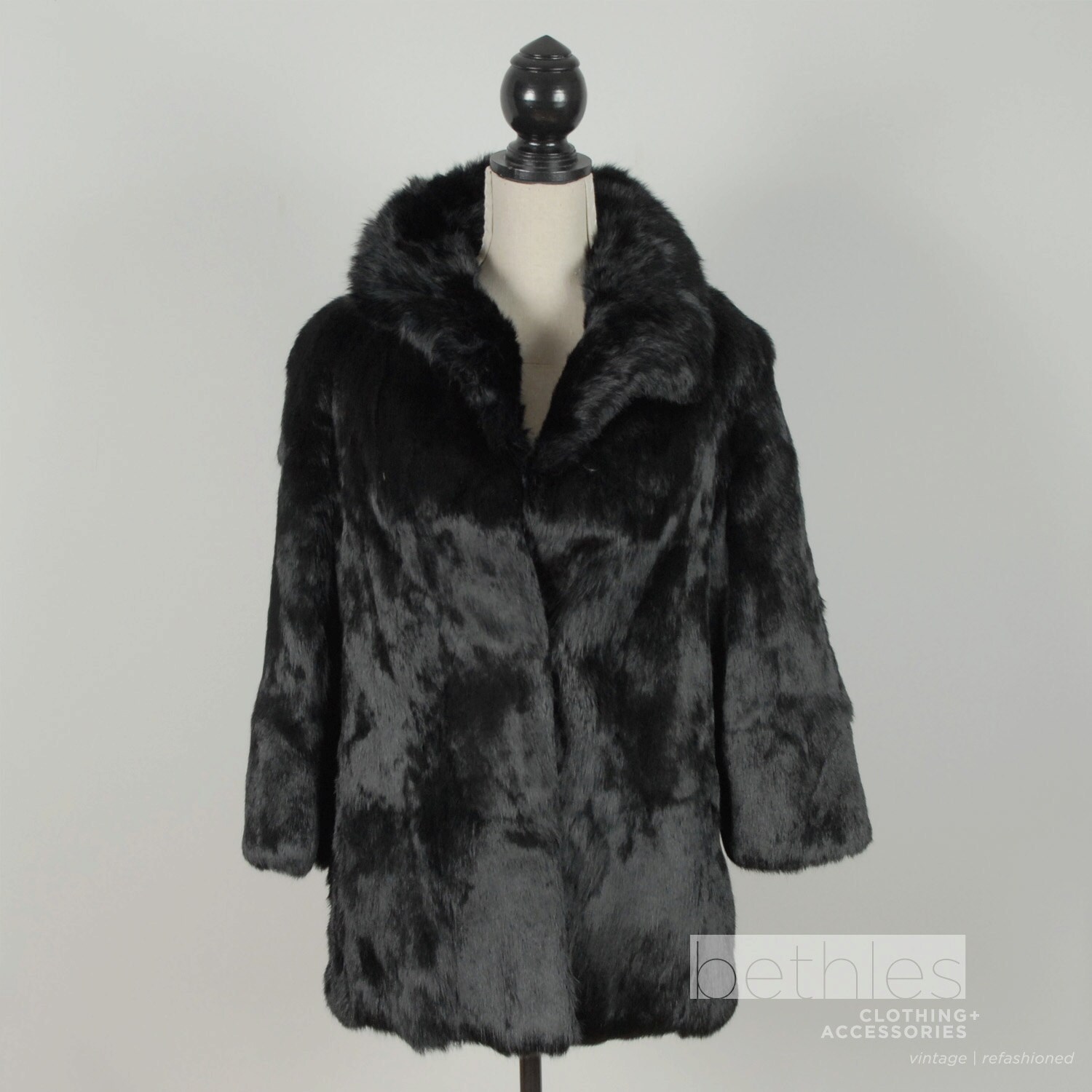RESERVED FOR RANIA Black Rabbit Fur Coat Winter Vintage 80s