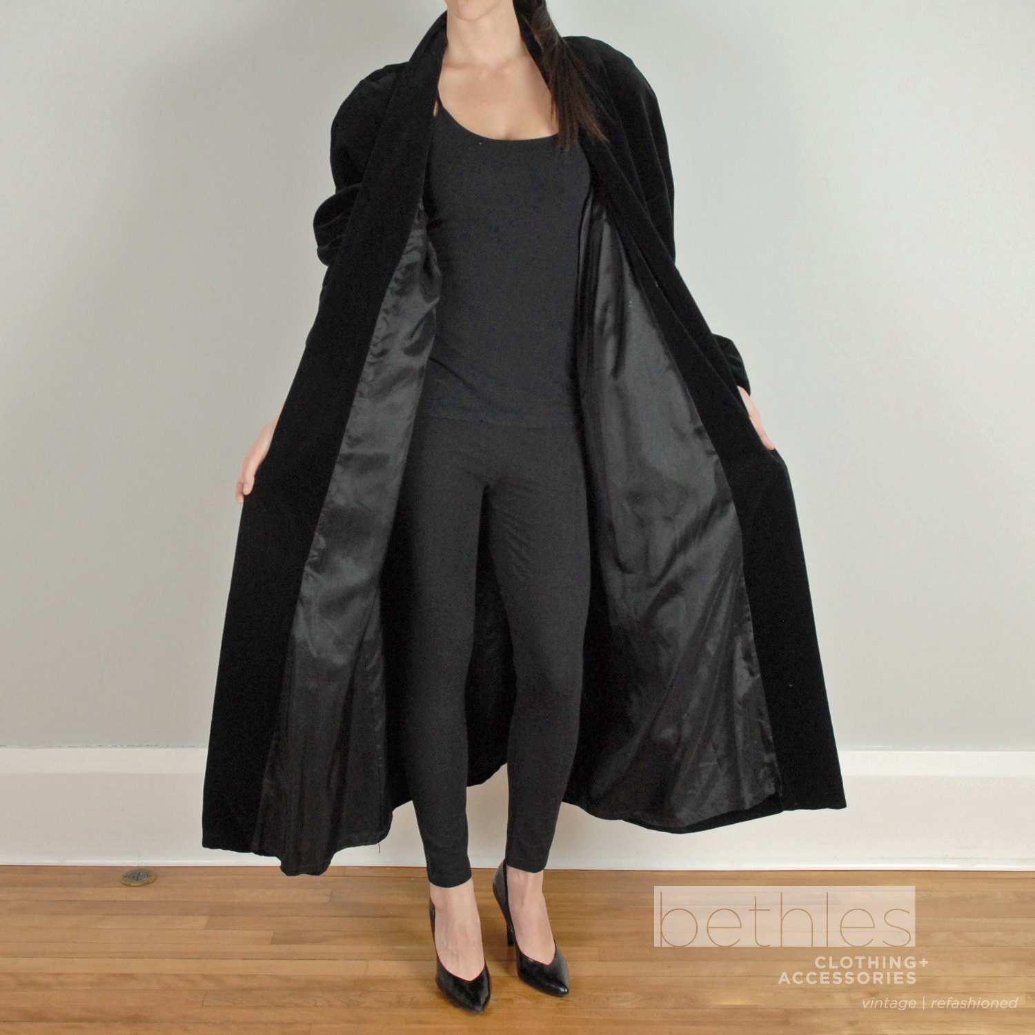 Black Velvet Swing Coat Evening Coat Vintage 80s