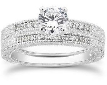 Antique .55CT Diamond Engagement Wedding Ring Set 14K White (Sizes 4-9)