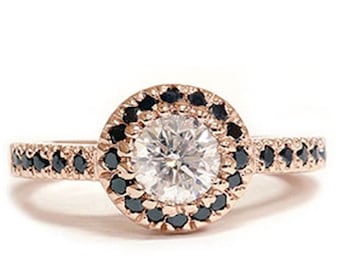 Black & White Diamond .93CT Engagement Ring 14K Rose Gold