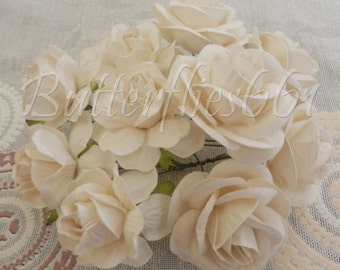 10 Handmade Mulberry Paper Flowers Mixed Sizes of White Large Wedding Roses Code BMS-151