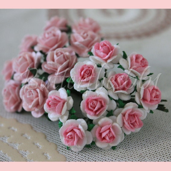 20 mixed size of handmade mulberry paper flowers pale pink and mulberry paper flower