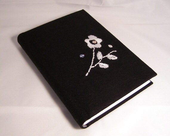 Black and white embroidered flower notebook