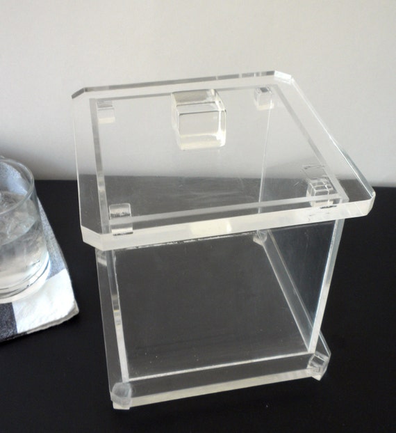 Lucite Ice Bucket / Acrylic Covered Box / Large Plexiglass Box