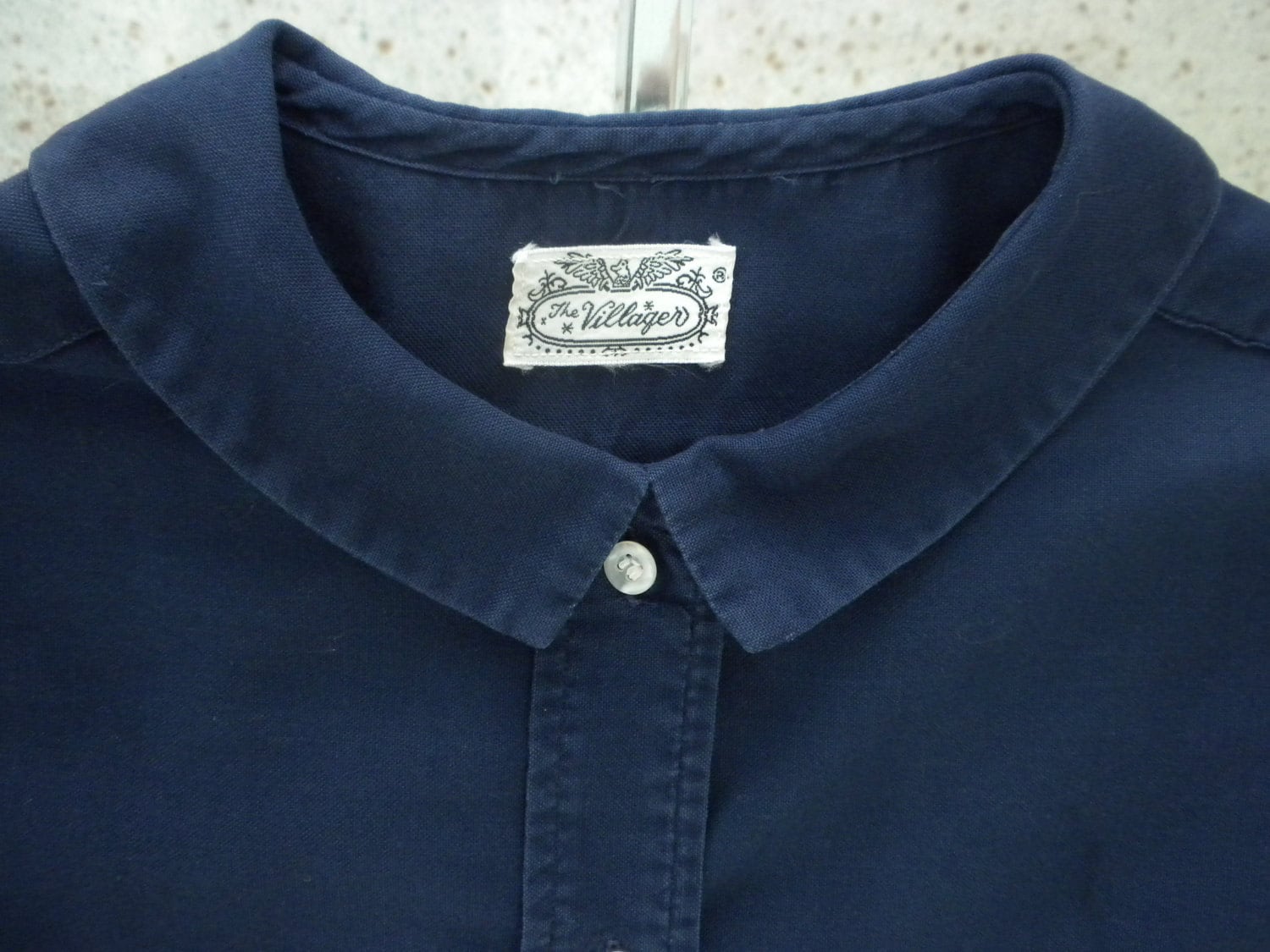 Vintage Preppy Blouse Shirt The Villager 1960s Navy