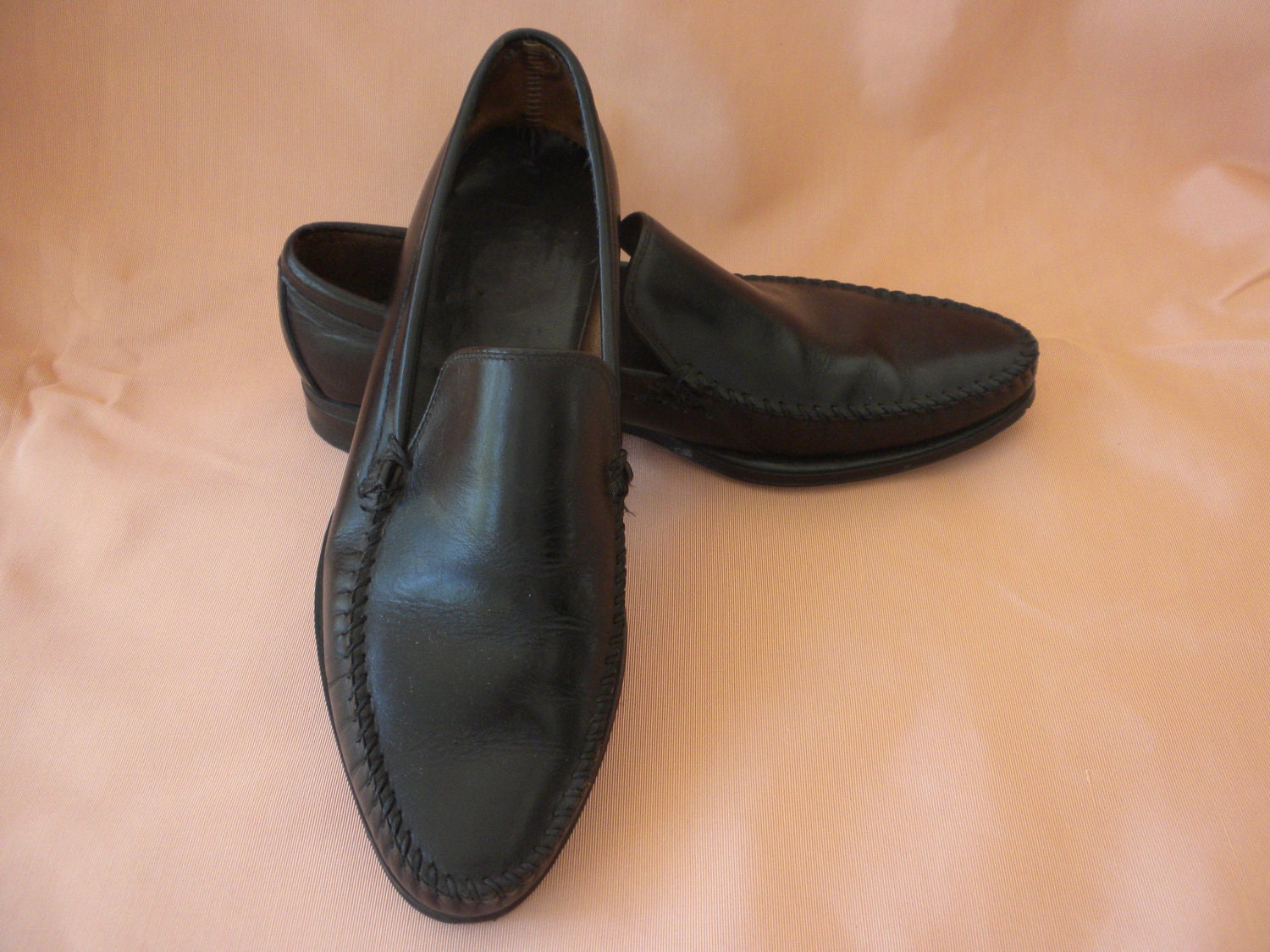 1950s Black Loafers / Vintage Mens 7.5 Shoes / Pointy Toe