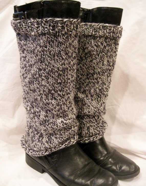Wool Leg Warmers Black Grey White Tweed