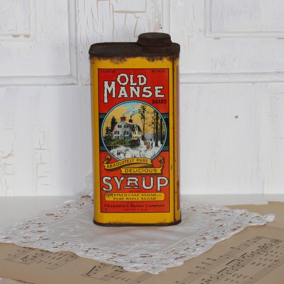 SALE...Vintage Old Manse Syrup Tin....Oelerich and Berry Co.