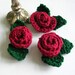 Red Rosebud Crochet Applique Embellishments - Set of 3 12B007