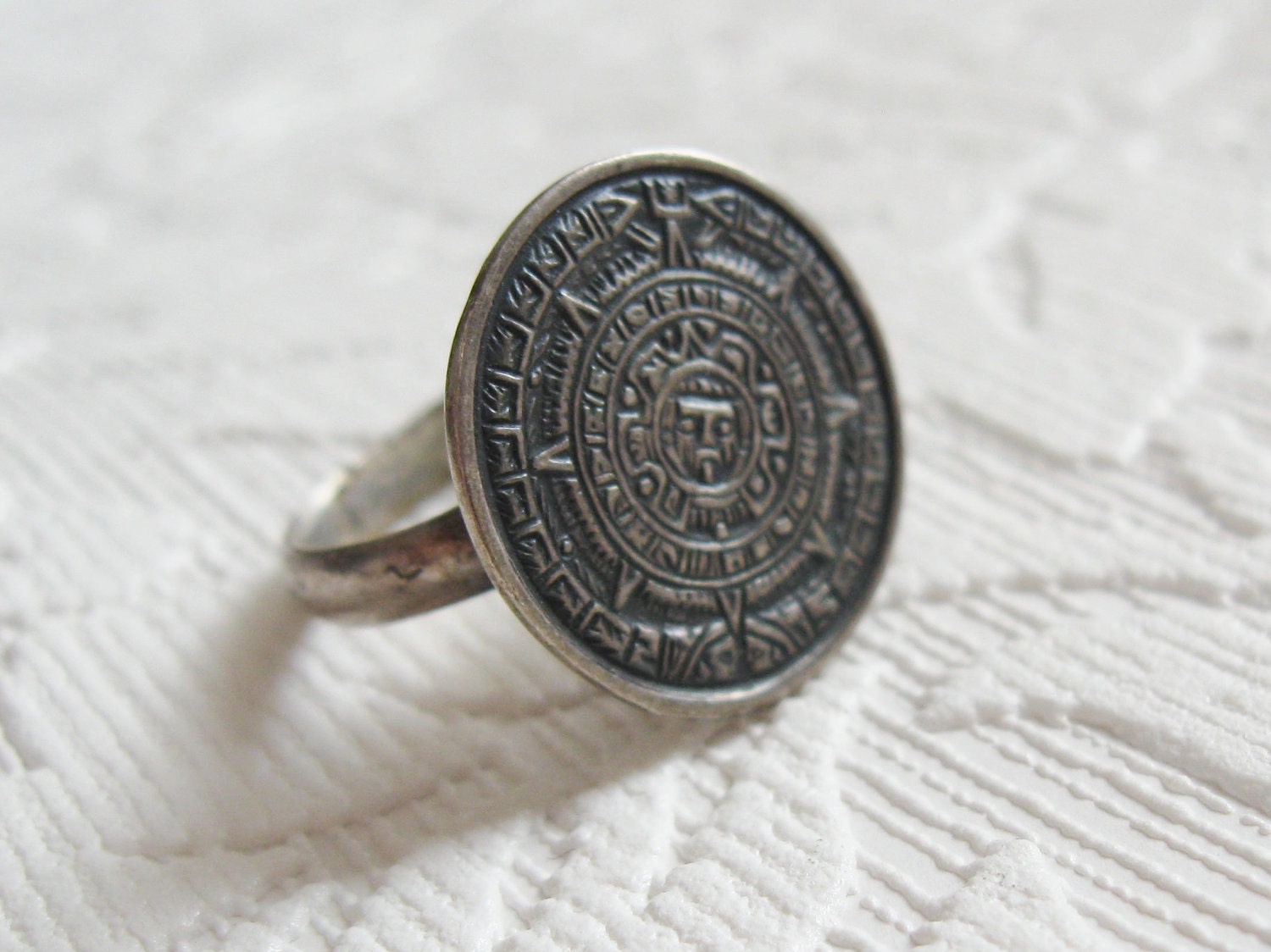 sterling aztec calendar ring