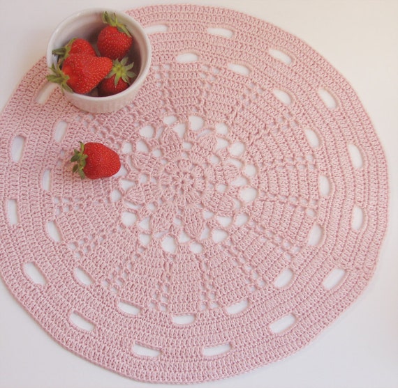 Pink doily placemat light pink cottage style beach