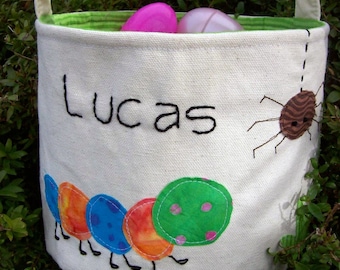 Personalized Easter Basket in Backyard Bugs/ HANDMADE Boy Easter Basket/ Easter Basket with Name