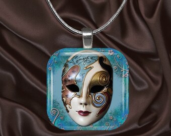Venetian Mask Glass tile Pendant with chain(mask2.1)