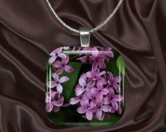 Lilac Glass Tile Pendant with chain(CuFl21.6)