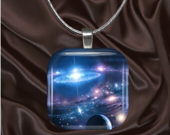 Space Glass Tile Pendant with chain(CuFF11.4)