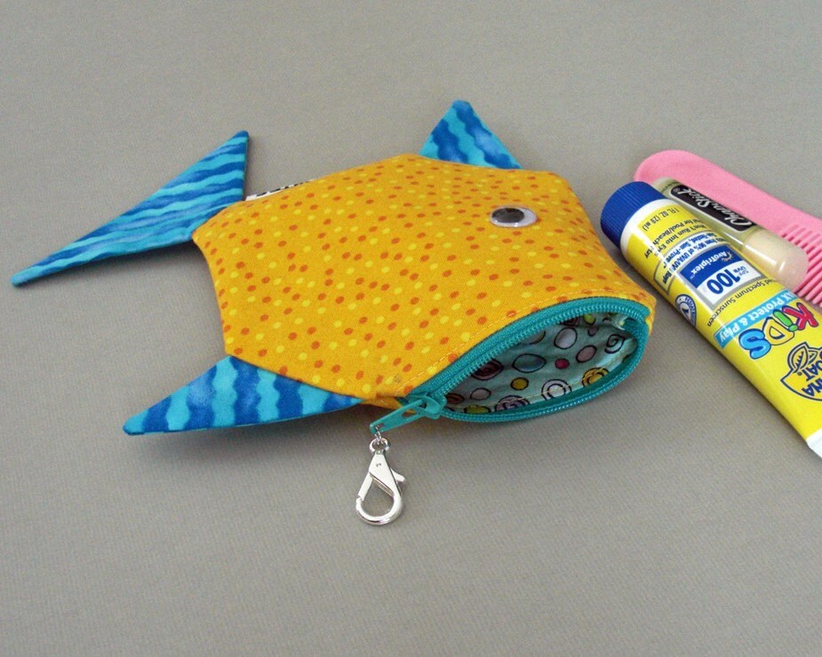 Fish Shaped Bag Little Zipper Pouch Bright Yellow Fish Bite