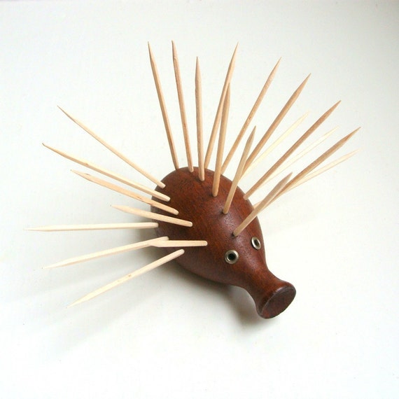 Danish Modern Teak Hedgehog Toothpick Holder