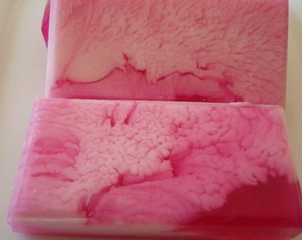 Cherry Soap, Pink Soap with White Swirl, Shea Butter Enriched, Gift for Her, Homemade Soap, Pretty Soap, Bar Soap
