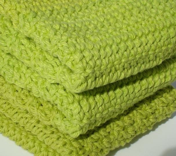 Lime Green Washcloths Three Crochet Cotton Wash Cloths