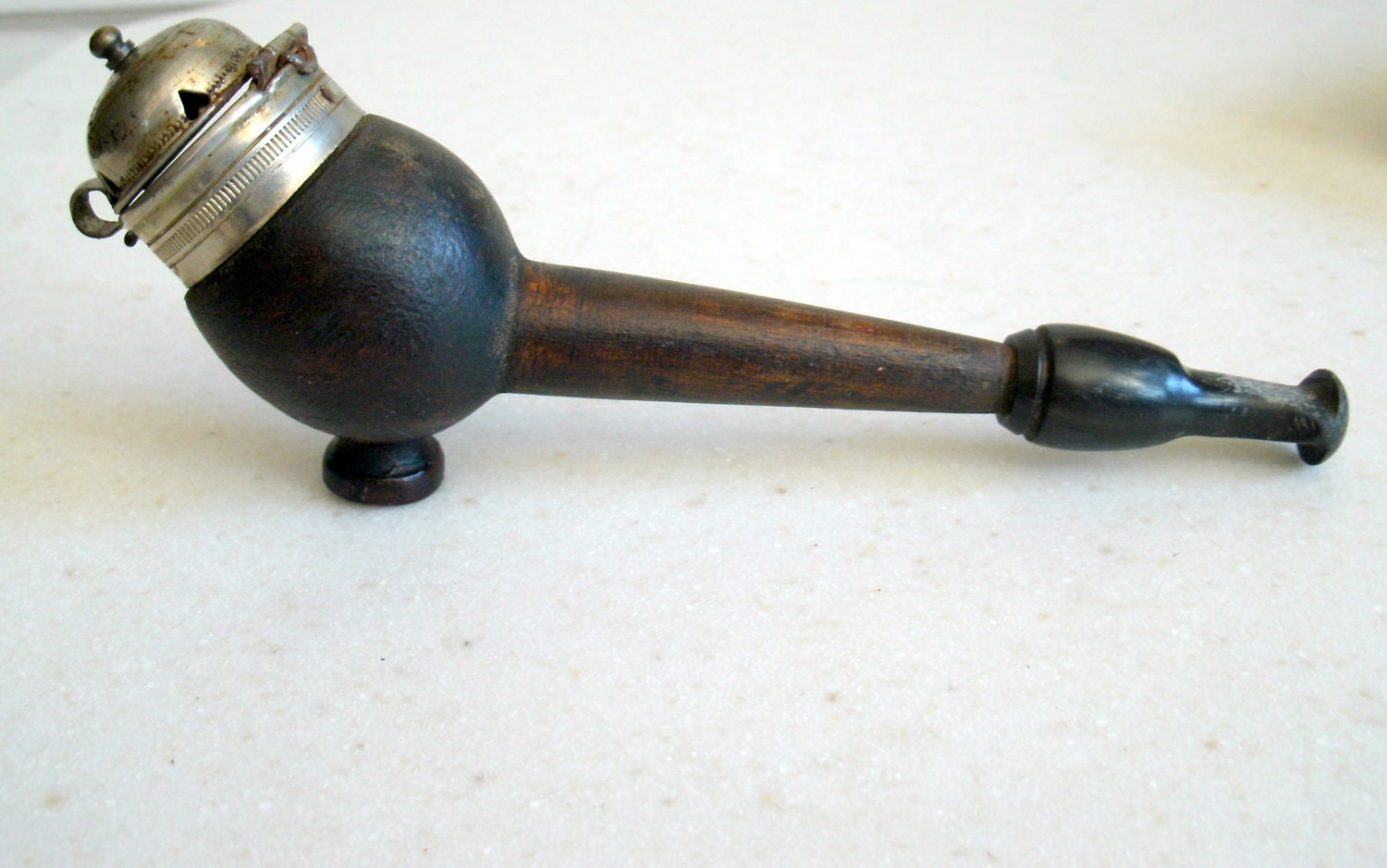 Antique German Tobacco Pipe With Hinged Metal Lid Oberstdorf