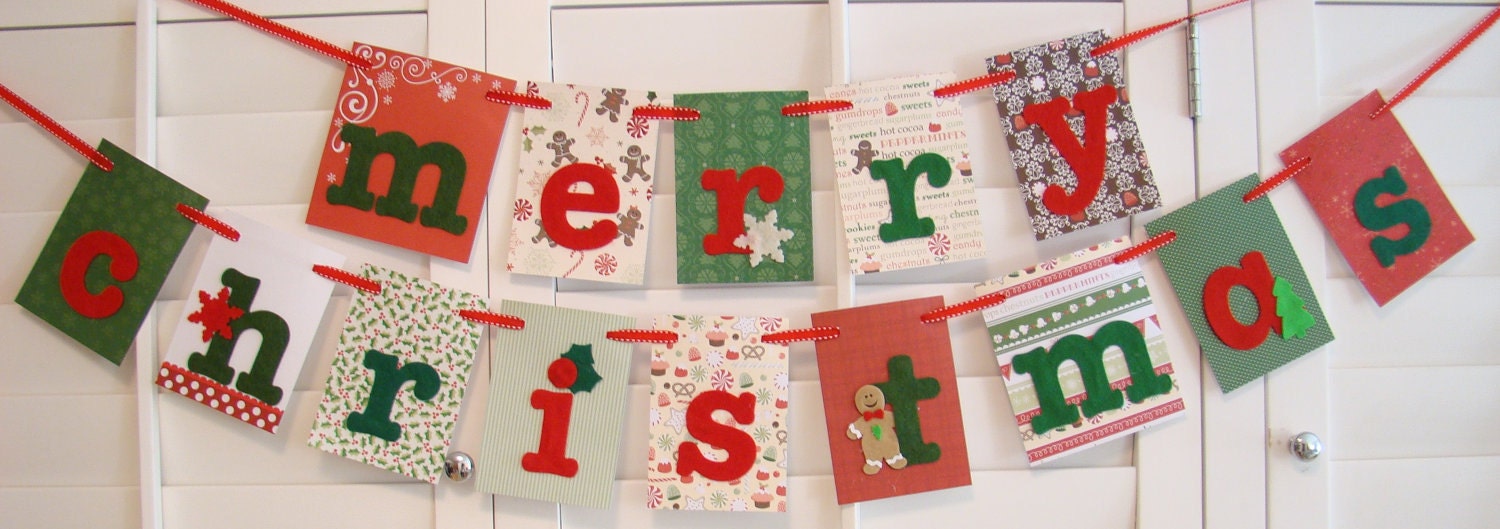 Merry Christmas Banner Garland Sign Felt Letters part of the