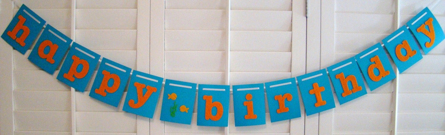 Happy Birthday Banner Garland Orange and Blue by AllyandAidan