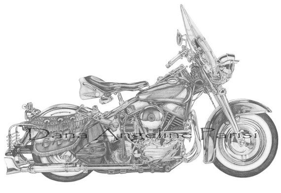 Items similar to Harley Davidson Motorcycle Drawing on Etsy