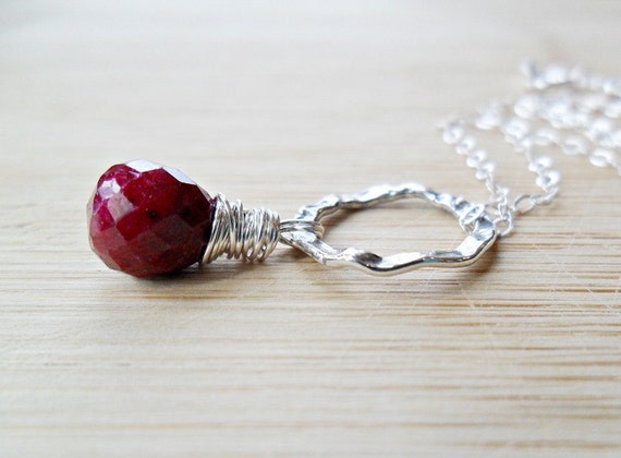 Ruby Necklace Sterling Silver Infinity Ring July by DesignsbyALY