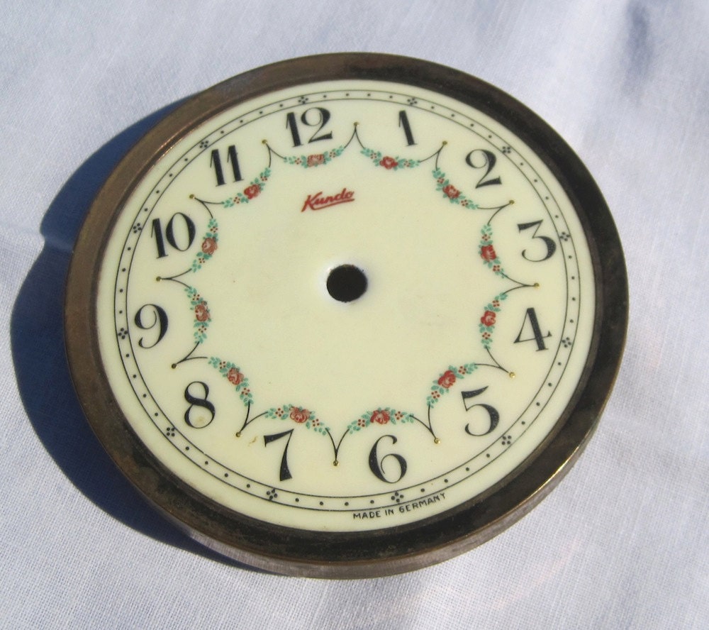 Vintage Enamel hand painted Clock Face for upcycling