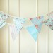 Sweet Blue Bunting, Wedding Fabric Banner, Bunting Flags, Floral, Strawberry, Roses, Stripes, Polka Dots - 3 yards