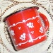 Vintage Red Enamelware Cup Cherries and Flowers Mid Century 1940s 1950s Style
