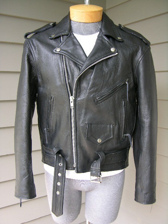 vintage Men's Black leather Motorcycle jacket with by StyleStash