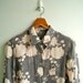 Vintage Silhouette Blossom Grey with Leaf Embossed Texture Taffeta Silk Long Sleeves Top