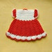 Red and white Crochet potholder, dress shape, Retro Kitsch, handmade,Vintage