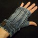Denim Fingerless Gloves with Large Wood Buttons