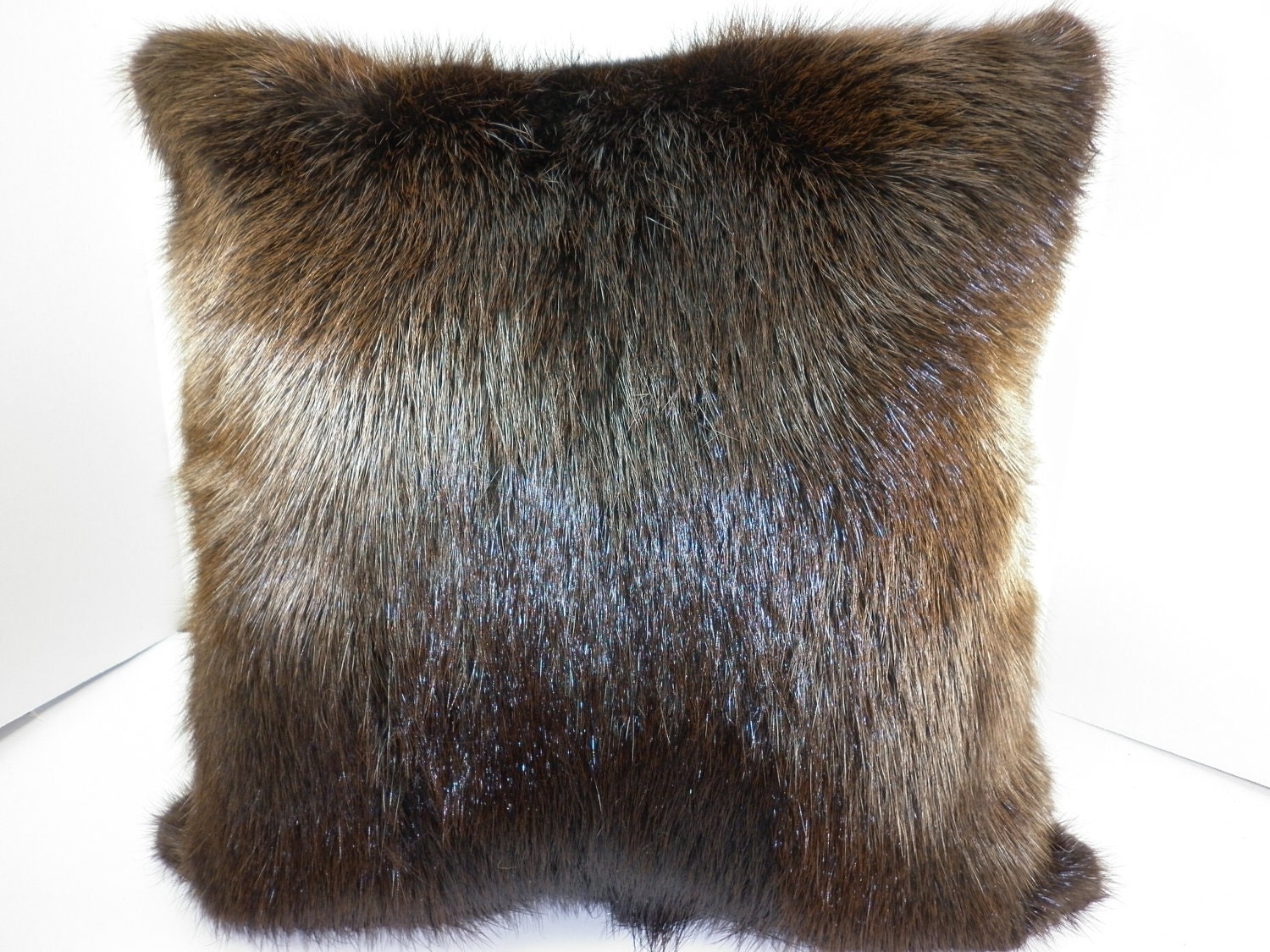 Real Genuine Long Hair Beaver 20X20 Fur Pillow new made in