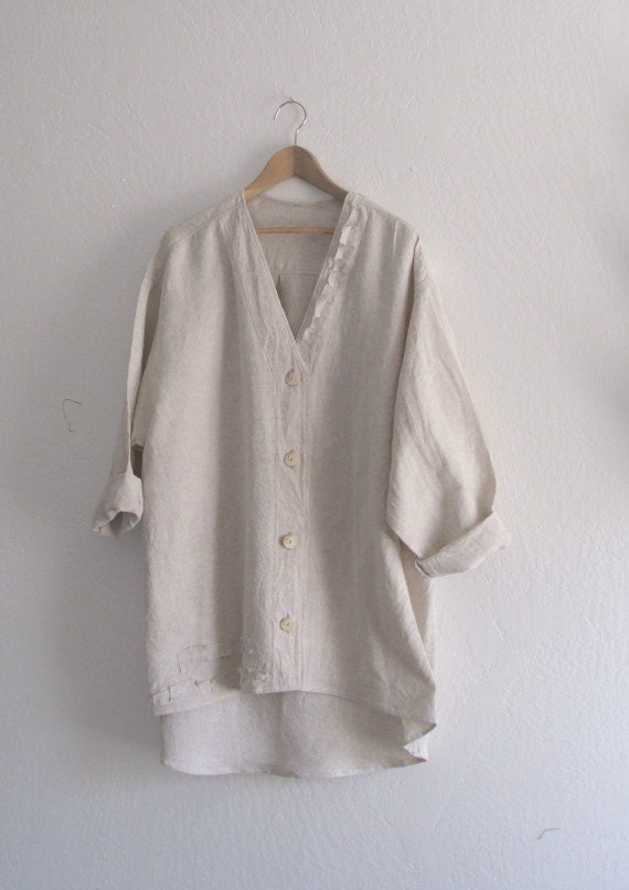 Plus Size Linen Tunic/ Rustic Ecru Linen Shirt Dress/ Eco