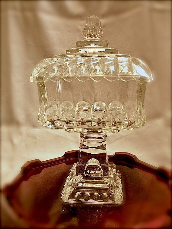 vintage clear glass candy dish with lid candy dish candy