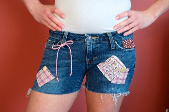 Girly Shorts Cute & Feminine Pink Patched jeans by ArmadilloDenim