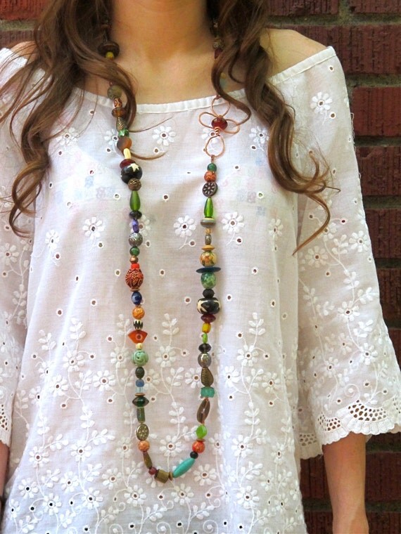 Items similar to Organic Hippie Necklace with Hammered Copper on Etsy