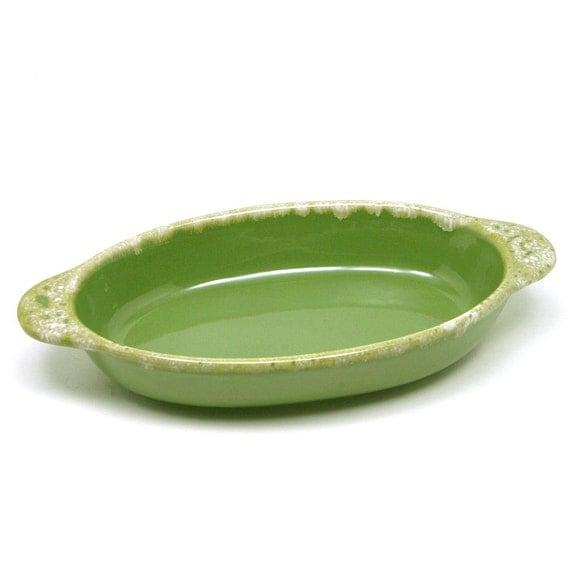 Hull Au Gratin Dish Avocado Green Ceramic Casserole with